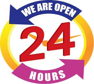 We Are Open 24 Hours Logo